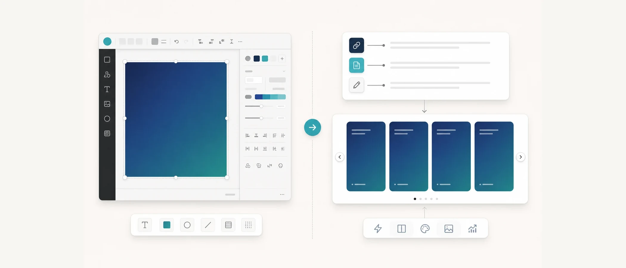 Comparison of manual design workflow and source-to-carousel workflow