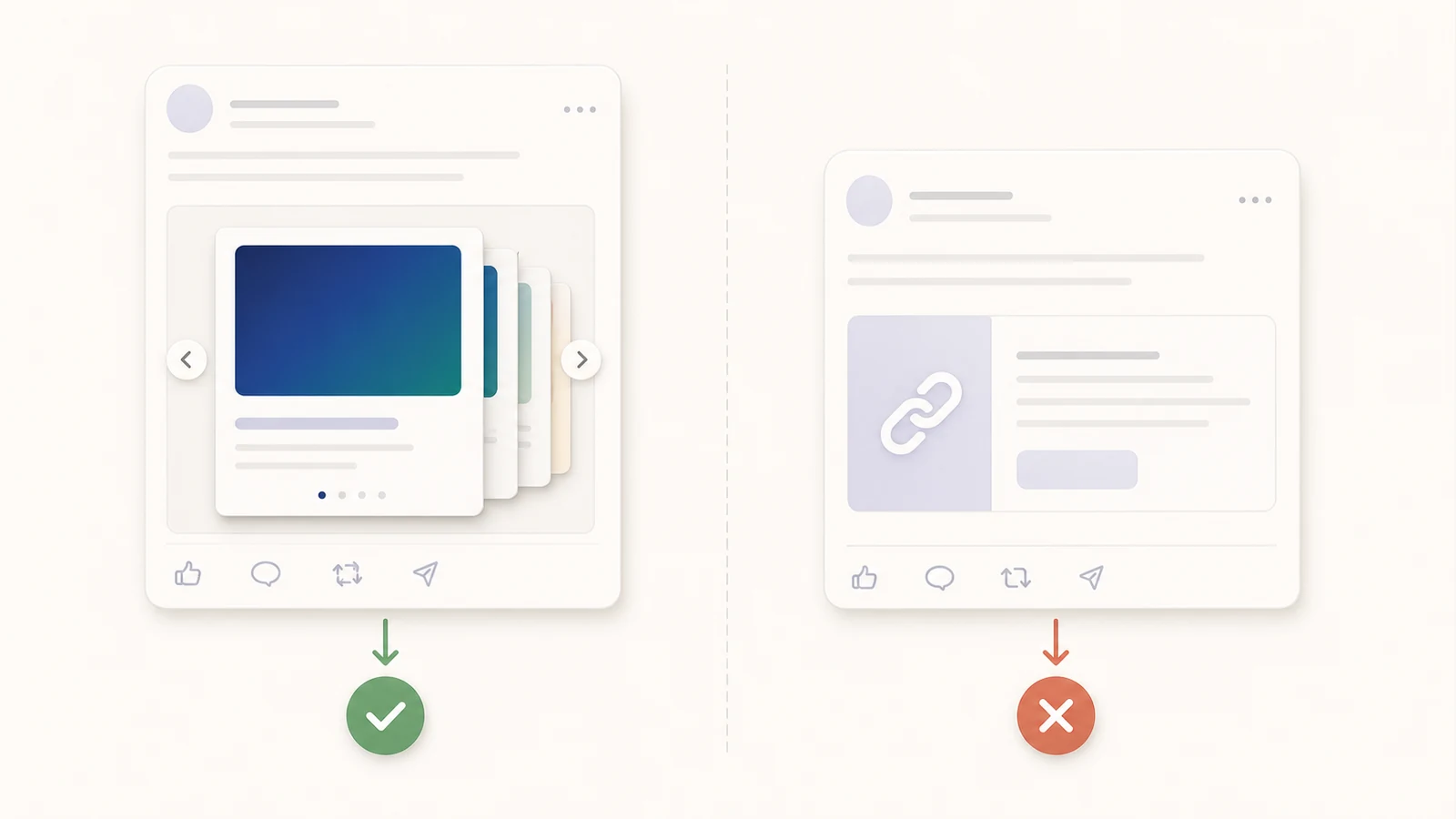 Native document post compared with an external link post