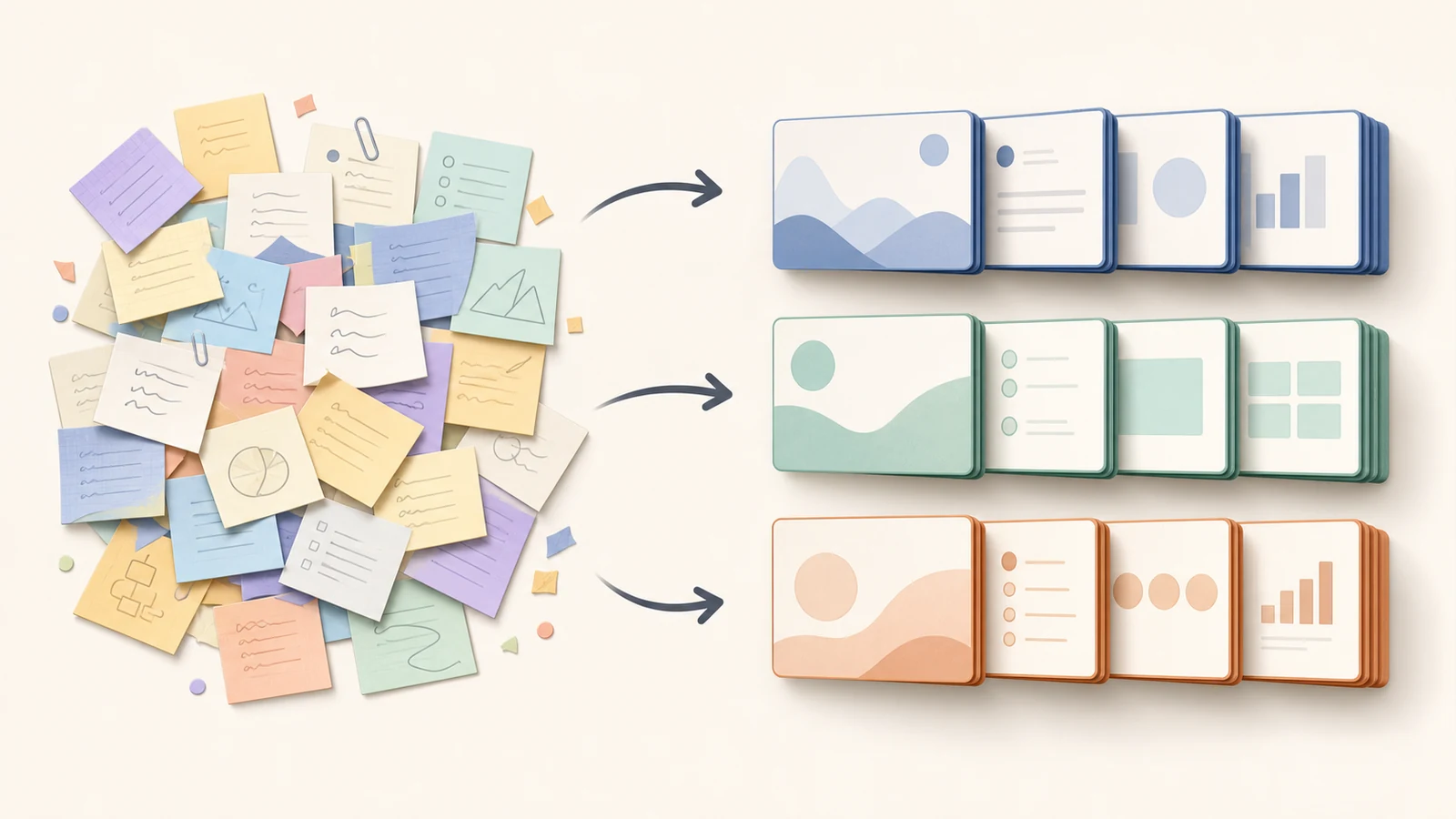Unrelated notes split into focused LinkedIn carousel ideas
