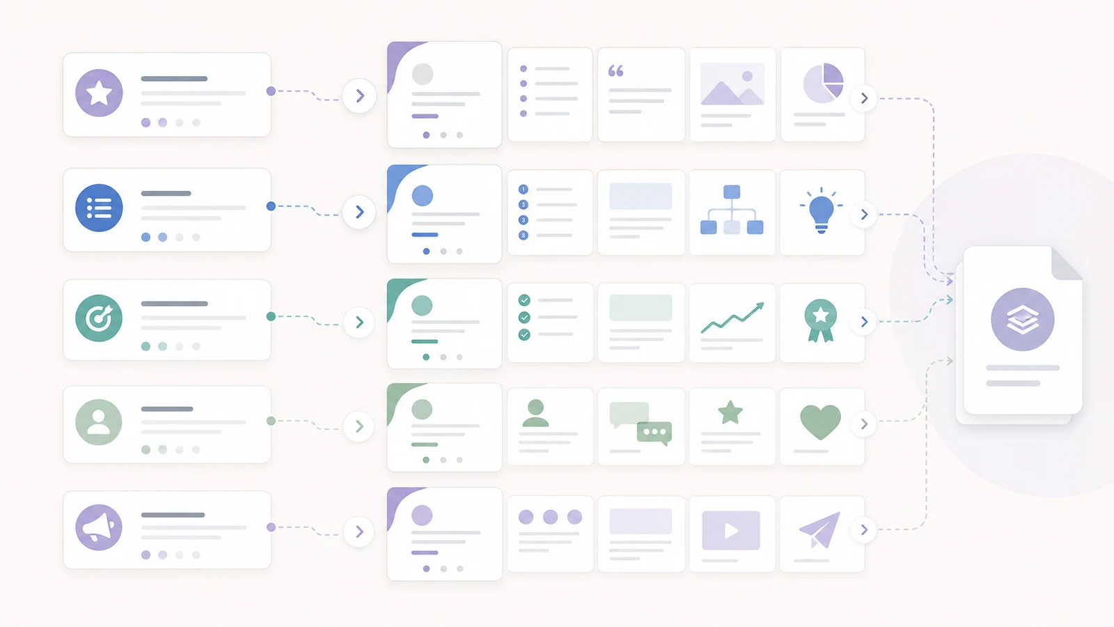 Illustration of five reusable LinkedIn carousel frameworks for a LinkedIn carousel article.