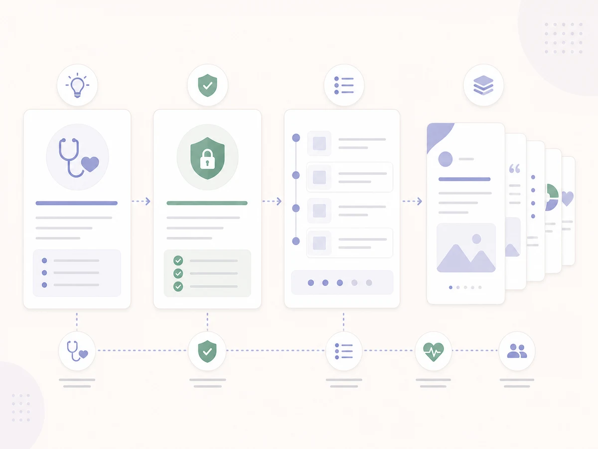 Workflow diagram for LinkedIn carousel ideas for doctors and healthcare professionals.