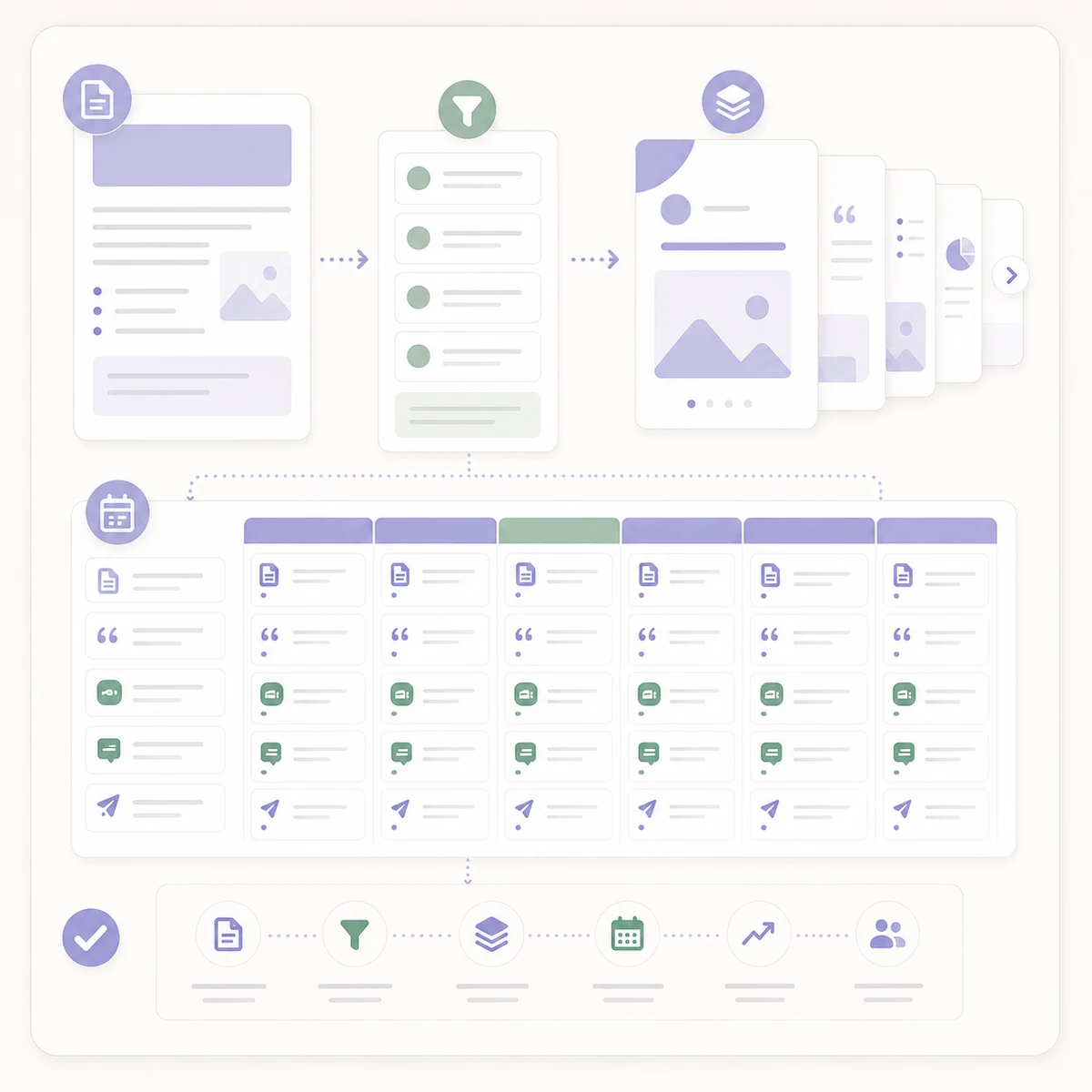 Checklist graphic for repurposing one article into a month of LinkedIn posts.